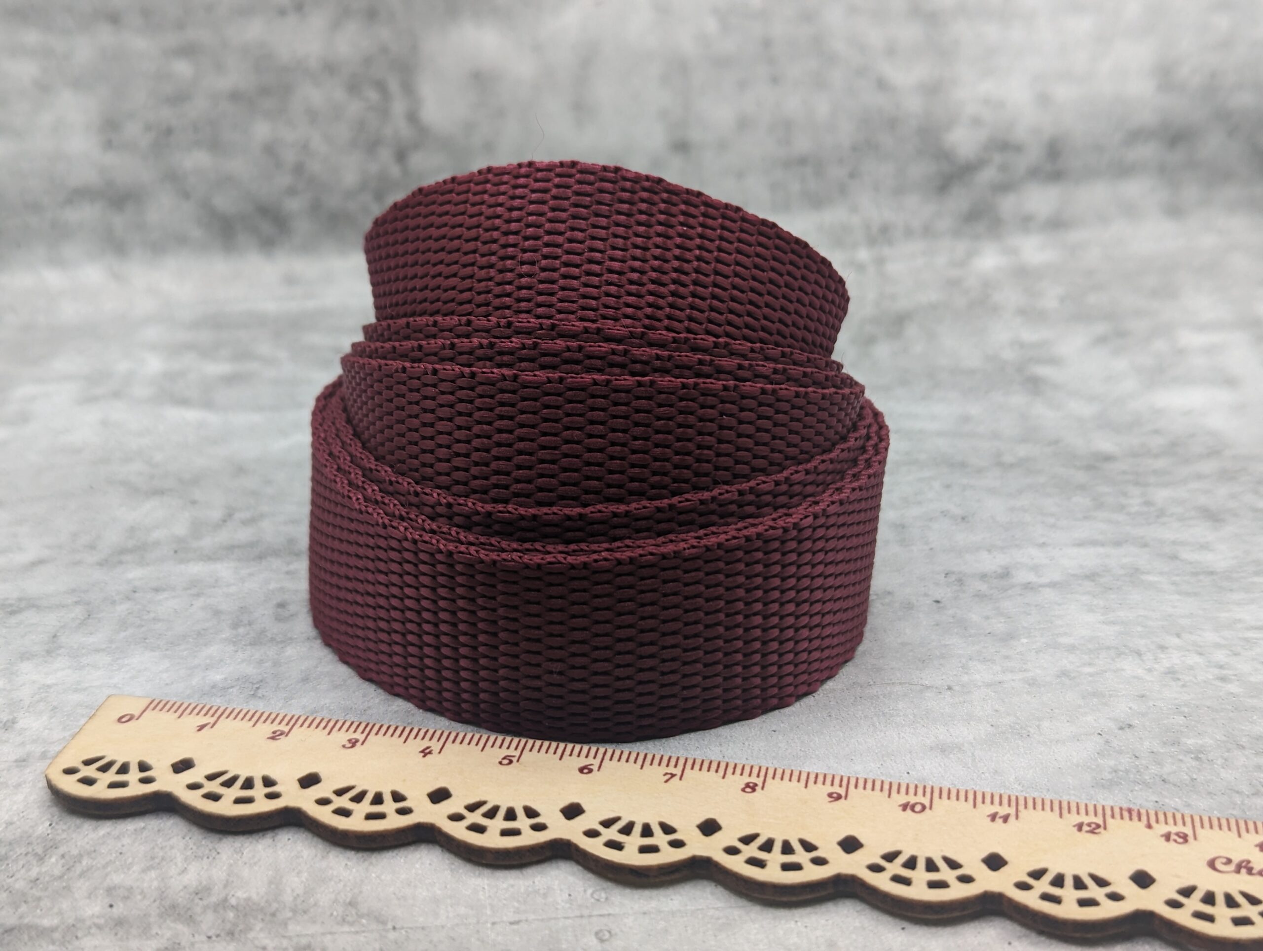 1 inch Polypropylene Strapping - Burgandy with Ruler - Electric Needle Girls