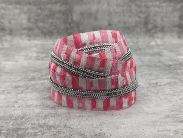 #5 Pink & White Stripe with Silver Teeth